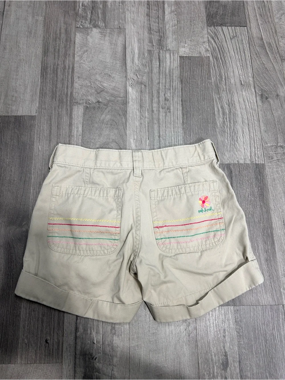 Oshkosh B'gosh Girls Khaki Embroidered Floral Back Pocket Shorts 7